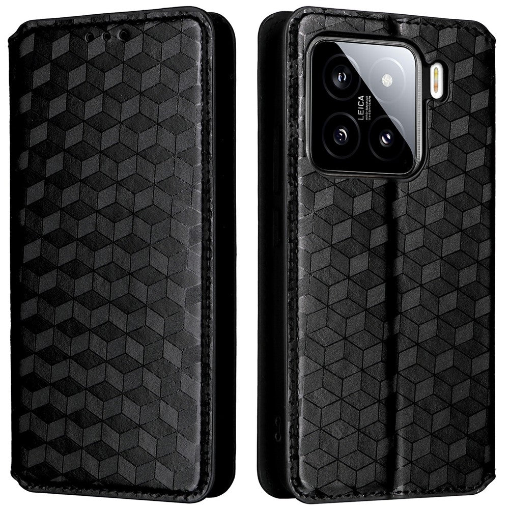 For Xiaomi 15 Wallet Case Rhombus Imprinted Leather Phone Cover