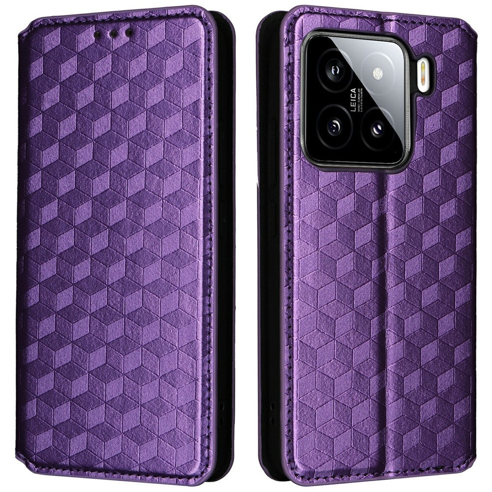 For Xiaomi 15 Wallet Case Rhombus Imprinted Leather Phone Cover