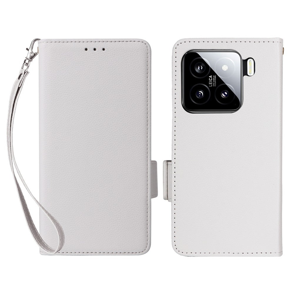 For Xiaomi 15 Pro Case with Wrist Strap Litchi Texture PU Leather Wallet Phone Cover