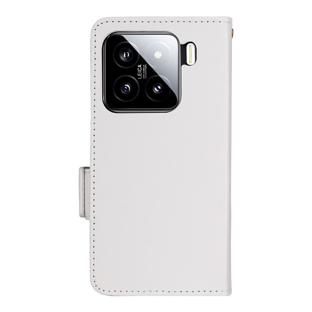 For Xiaomi 15 Pro Case with Wrist Strap Litchi Texture PU Leather Wallet Phone Cover