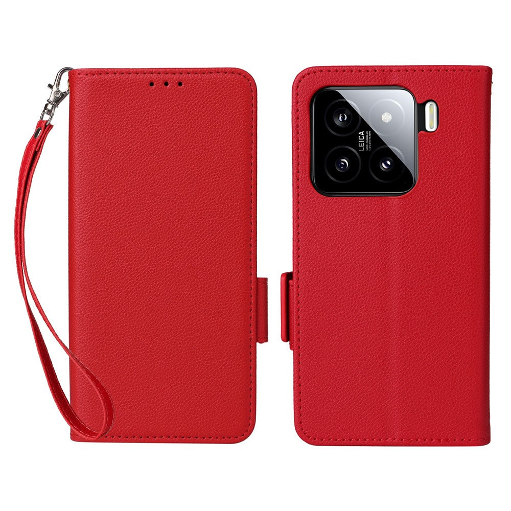 For Xiaomi 15 Pro Case with Wrist Strap Litchi Texture PU Leather Wallet Phone Cover