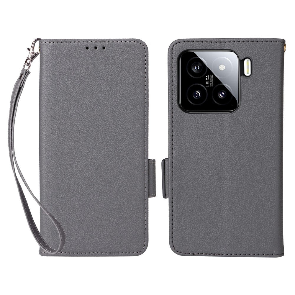 For Xiaomi 15 Pro Case with Wrist Strap Litchi Texture PU Leather Wallet Phone Cover