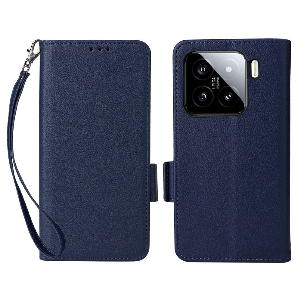 For Xiaomi 15 Pro Case with Wrist Strap Litchi Texture PU Leather Wallet Phone Cover