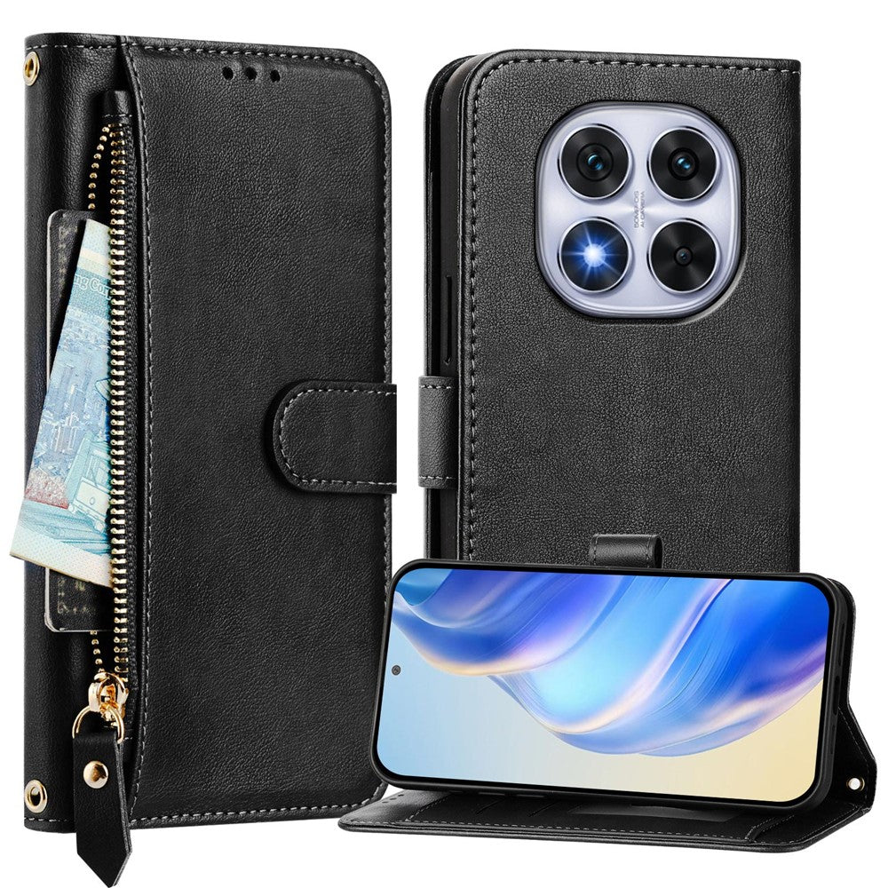 For Xiaomi Redmi Note 14 Pro+ 5G / Note 14 Pro 5G / Poco X7 5G Case Zipper Pocket Multiple Card Slots Leather Phone Cover