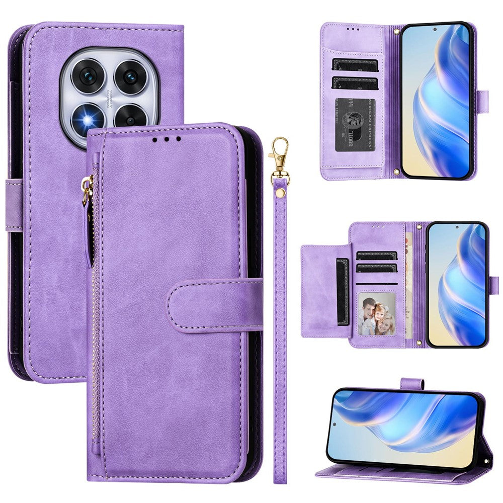 For Xiaomi Redmi Note 14 Pro+ 5G / Note 14 Pro 5G / Poco X7 5G Case Zipper Pocket Multiple Card Slots Leather Phone Cover