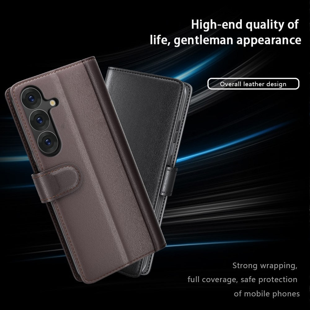 For Samsung Galaxy S25 Case Genuine Split Leather Phone Cover with Wallet Stand