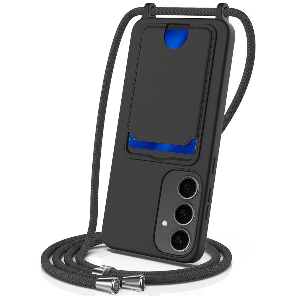 For Samsung Galaxy S25+ Case Liquid Silicone Card Holder Phone Back Cover with Lanyard