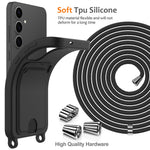 For Samsung Galaxy S25+ Case Liquid Silicone Card Holder Phone Back Cover with Lanyard