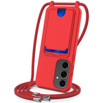 For Samsung Galaxy S25+ Case Liquid Silicone Card Holder Phone Back Cover with Lanyard