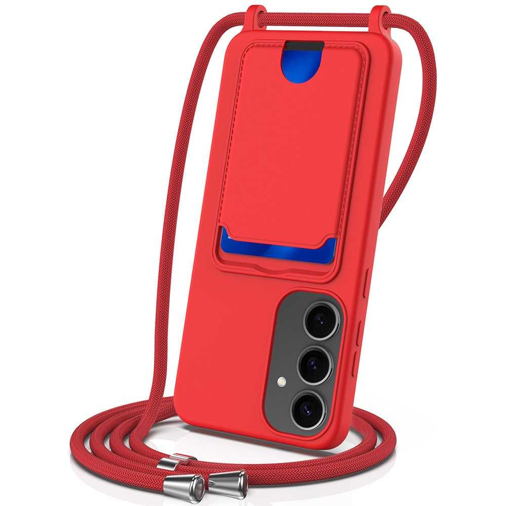 For Samsung Galaxy S25+ Case Liquid Silicone Card Holder Phone Back Cover with Lanyard