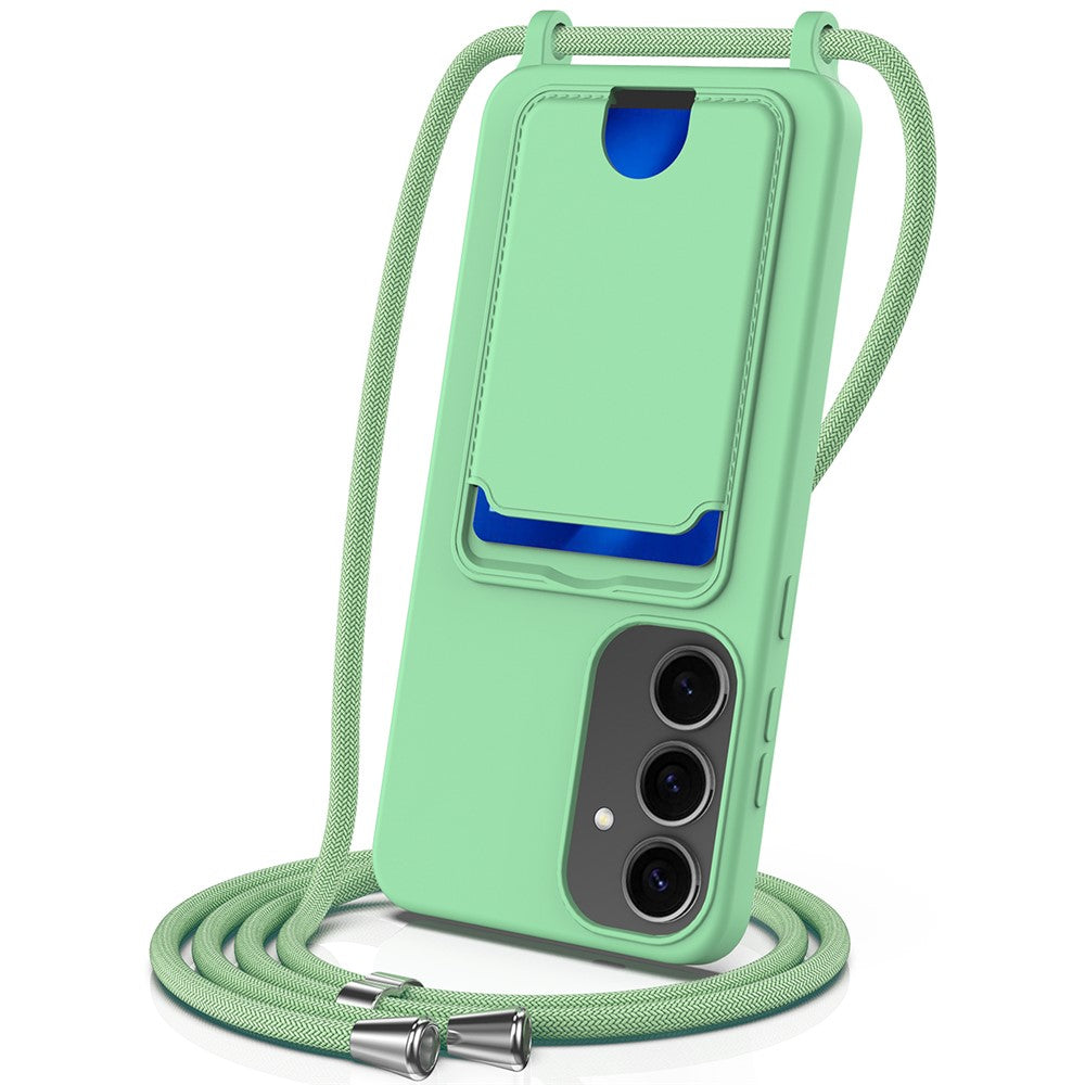 For Samsung Galaxy S25+ Case Liquid Silicone Card Holder Phone Back Cover with Lanyard