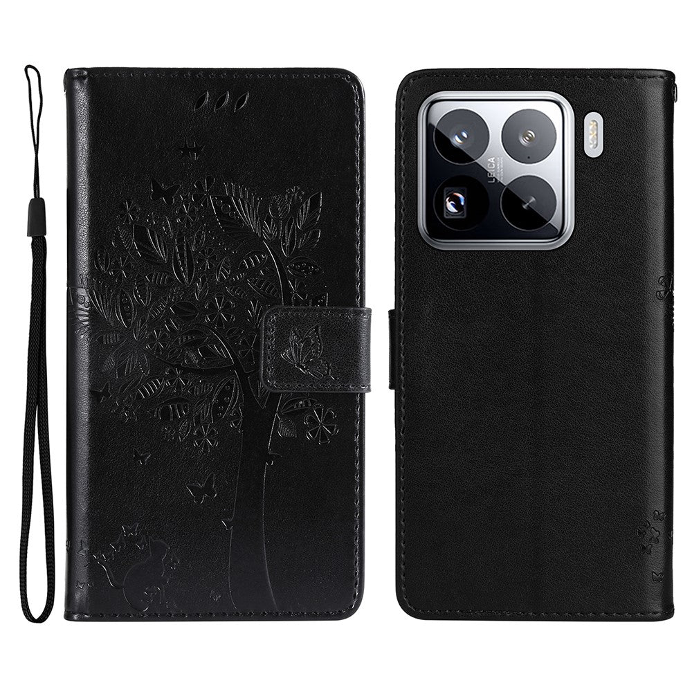 For Xiaomi 15 Pro Phone Case with Stand Cat Tree Pattern Leather Wallet Mobile Cover