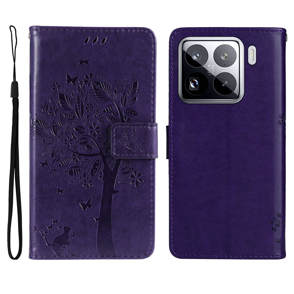 For Xiaomi 15 Pro Phone Case with Stand Cat Tree Pattern Leather Wallet Mobile Cover