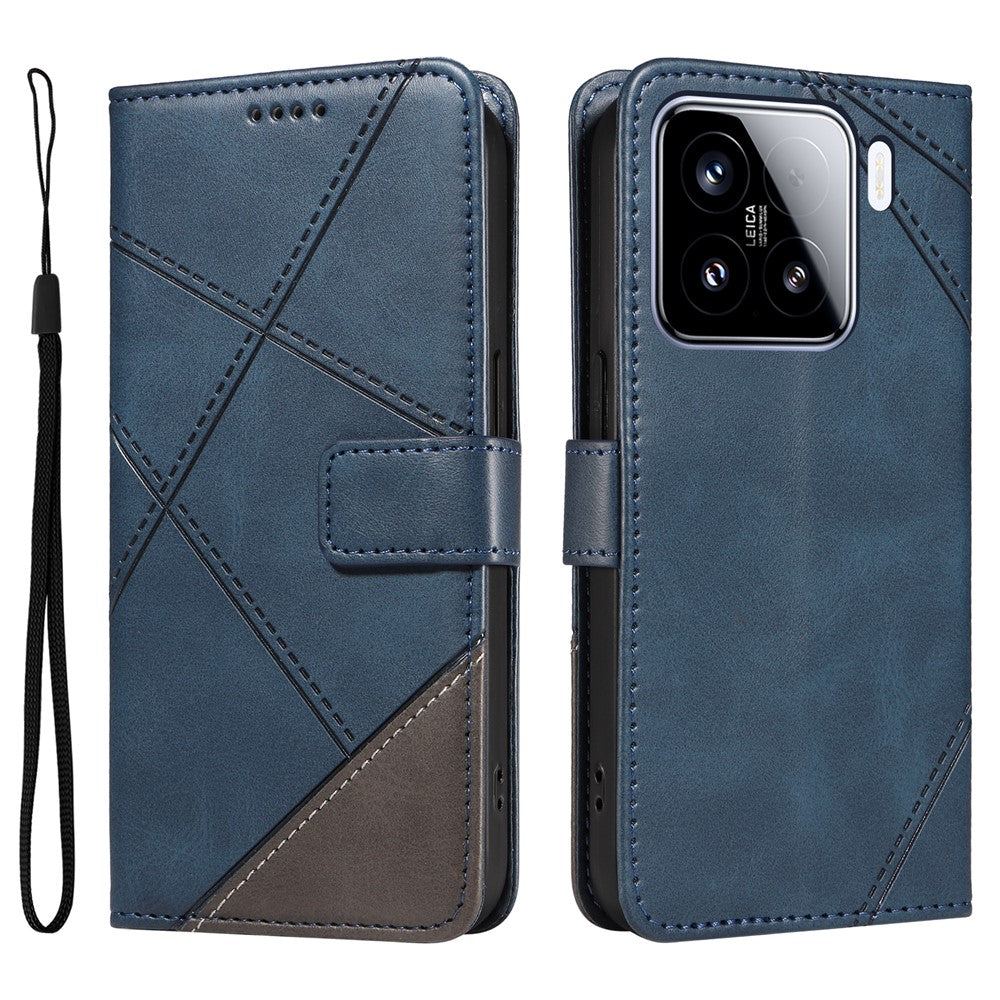 For Xiaomi 15 Case Leather Geometric Line Wallet Phone Cover with Wrist Strap