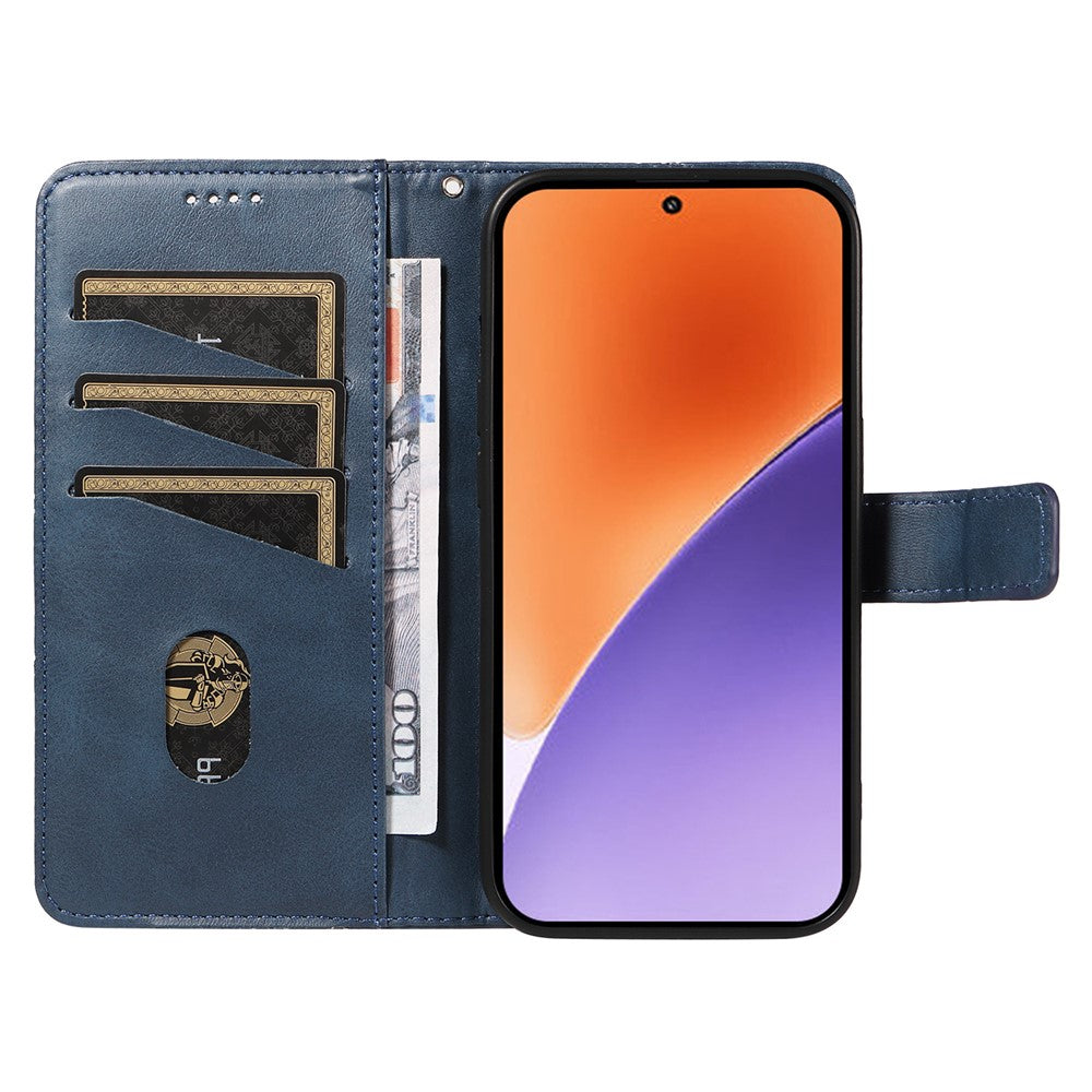 For Xiaomi 15 Case Leather Geometric Line Wallet Phone Cover with Wrist Strap