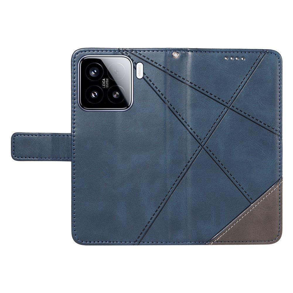 For Xiaomi 15 Case Leather Geometric Line Wallet Phone Cover with Wrist Strap