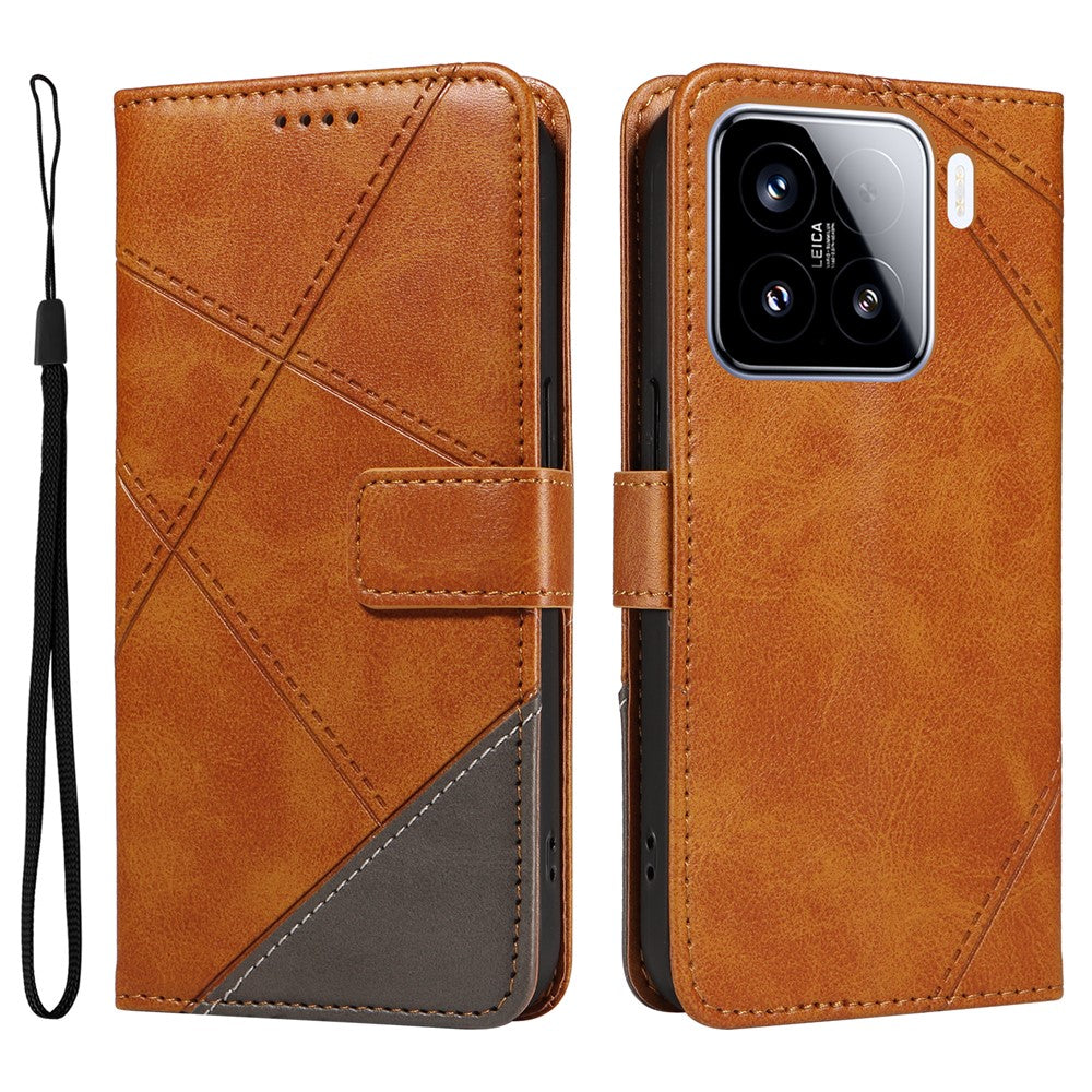 For Xiaomi 15 Case Leather Geometric Line Wallet Phone Cover with Wrist Strap