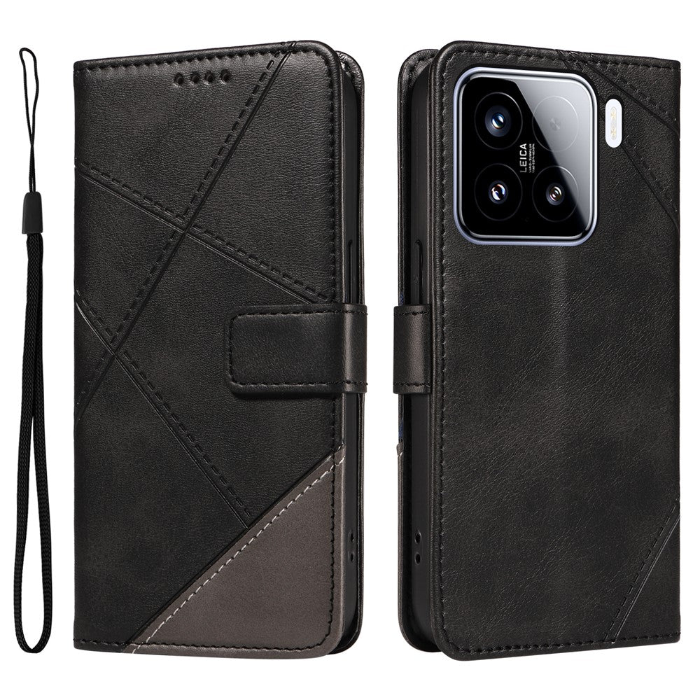 For Xiaomi 15 Case Leather Geometric Line Wallet Phone Cover with Wrist Strap
