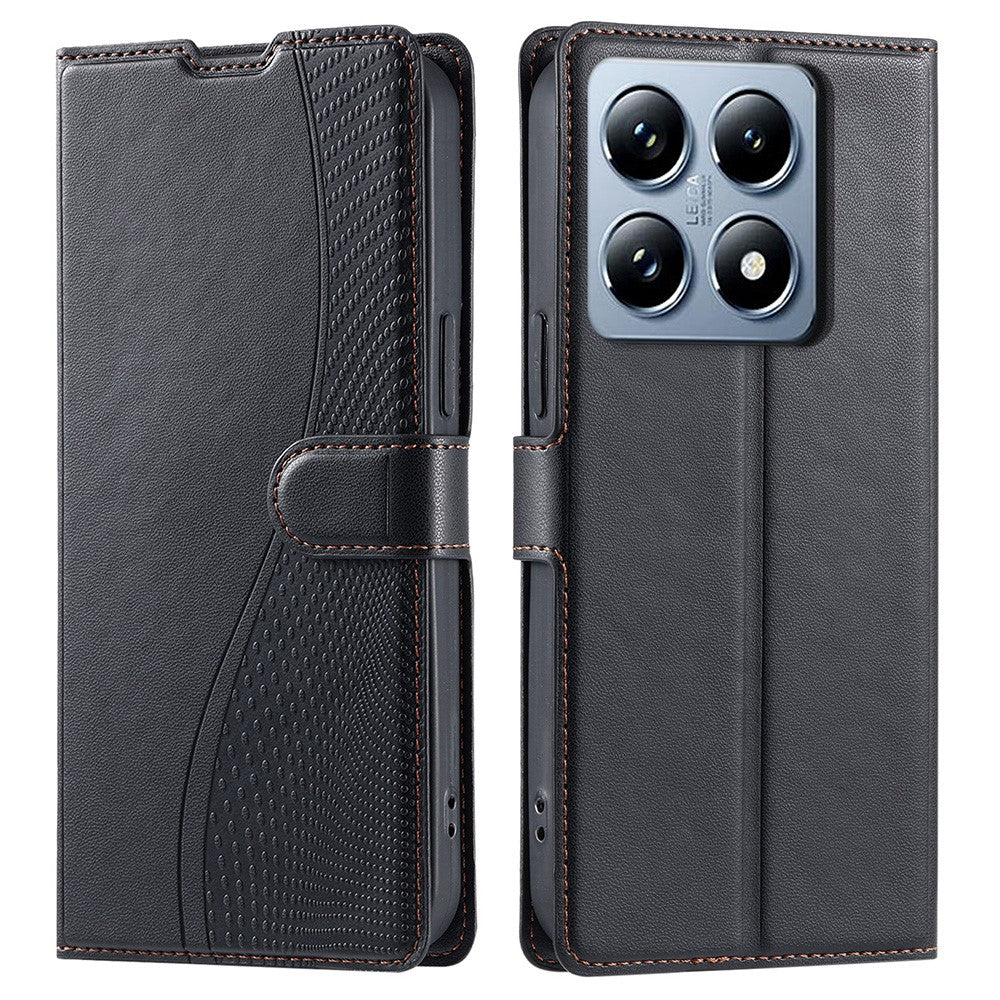 For Xiaomi 14T Case Dots Imprinted PU Leather Flip Phone Cover with Card Slot, Strap