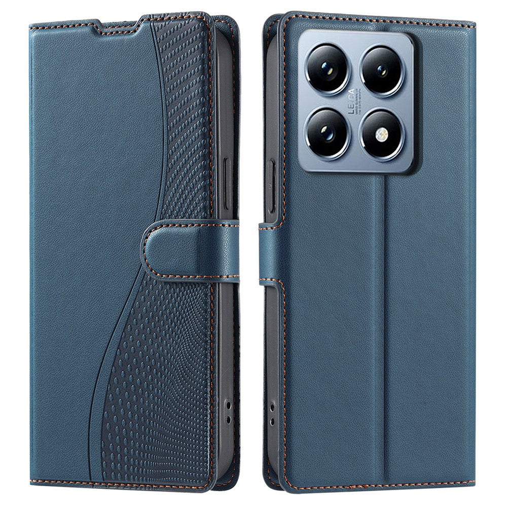 For Xiaomi 14T Case Dots Imprinted PU Leather Flip Phone Cover with Card Slot, Strap