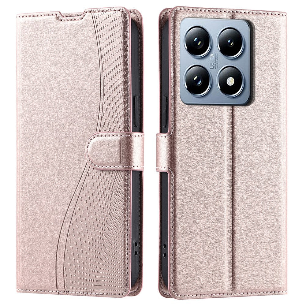 For Xiaomi 14T Case Dots Imprinted PU Leather Flip Phone Cover with Card Slot, Strap