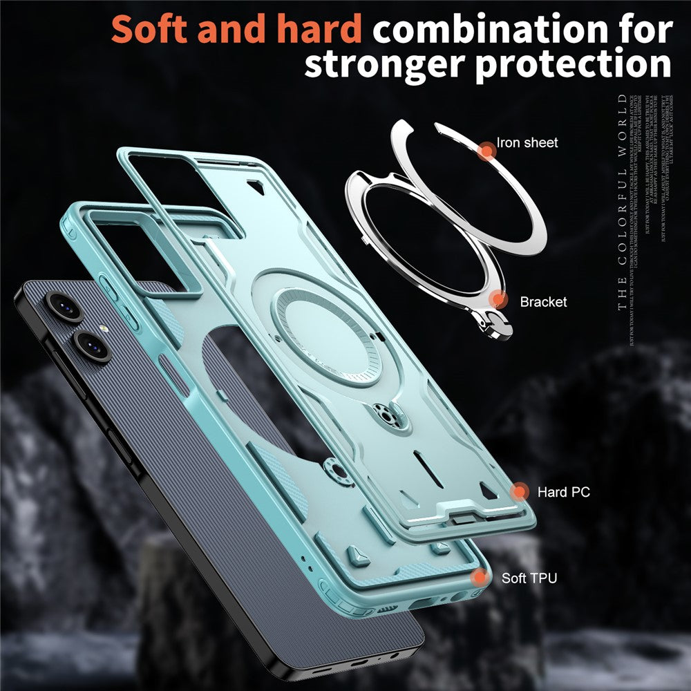 For Samsung Galaxy A06 4G Magnetic Case Military Protection PC+TPU Kickstand Phone Cover