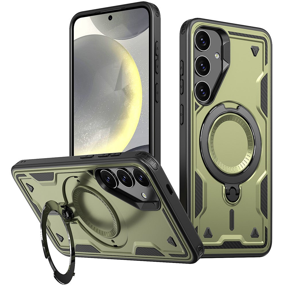 For Samsung Galaxy S24 FE Magnetic Case Military Protection PC+TPU Kickstand Phone Cover