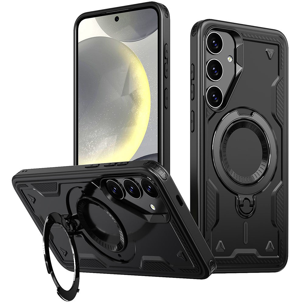 For Samsung Galaxy S24 FE Magnetic Case Military Protection PC+TPU Kickstand Phone Cover