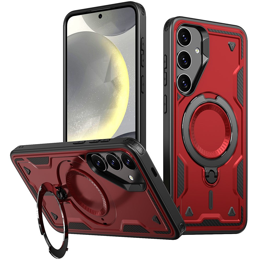 For Samsung Galaxy S24 FE Magnetic Case Military Protection PC+TPU Kickstand Phone Cover