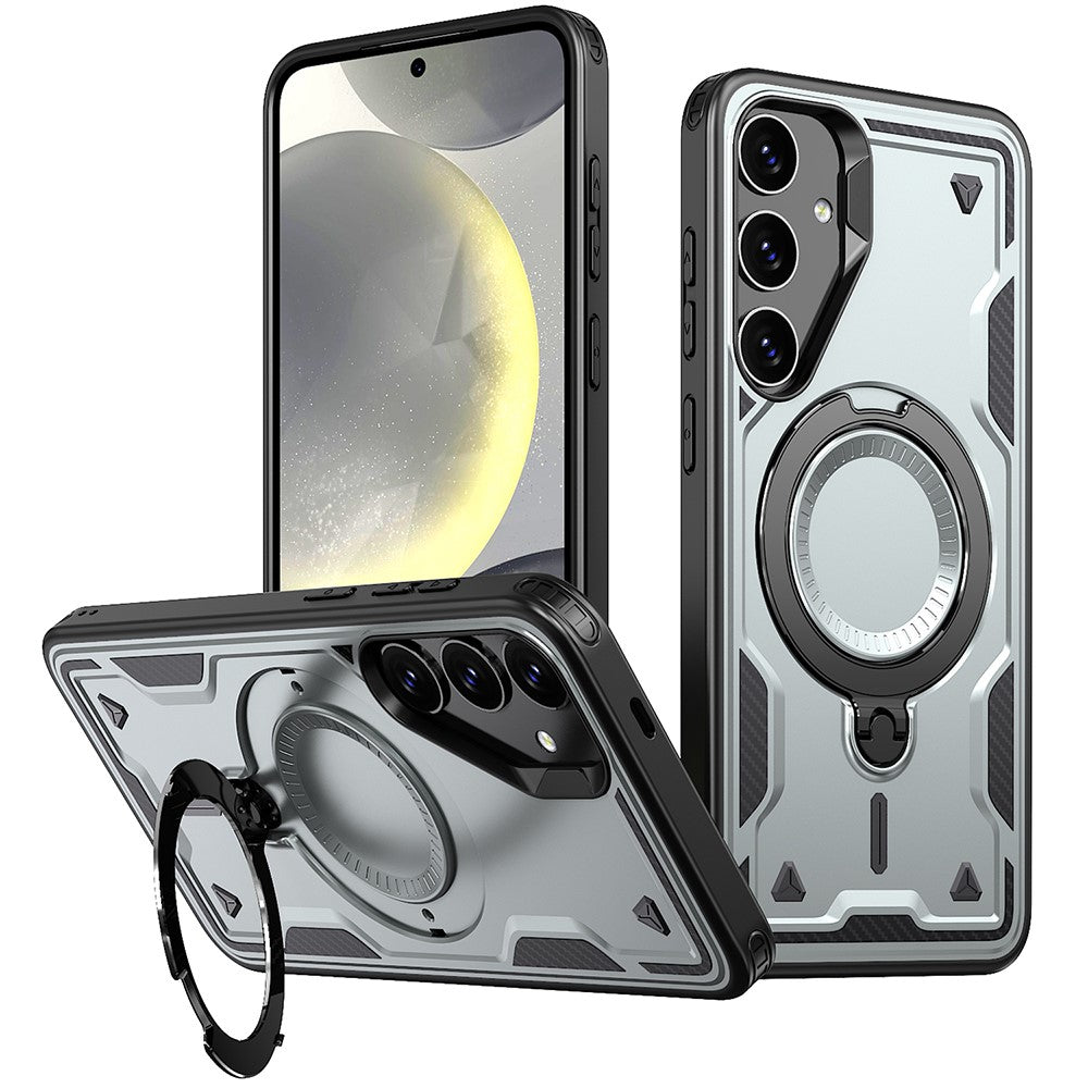 For Samsung Galaxy S24 FE Magnetic Case Military Protection PC+TPU Kickstand Phone Cover