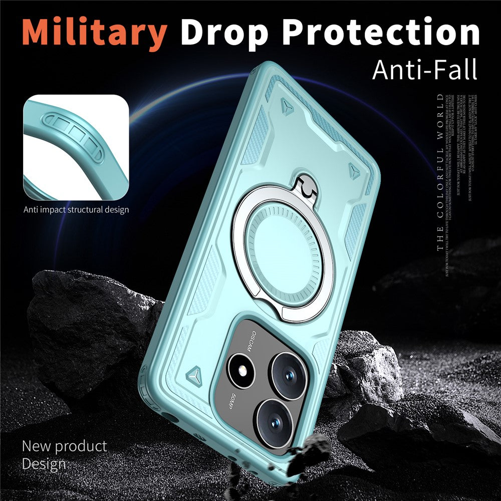 For Xiaomi Redmi Note 14 5G Magnetic Case Military Protection PC+TPU Kickstand Phone Cover
