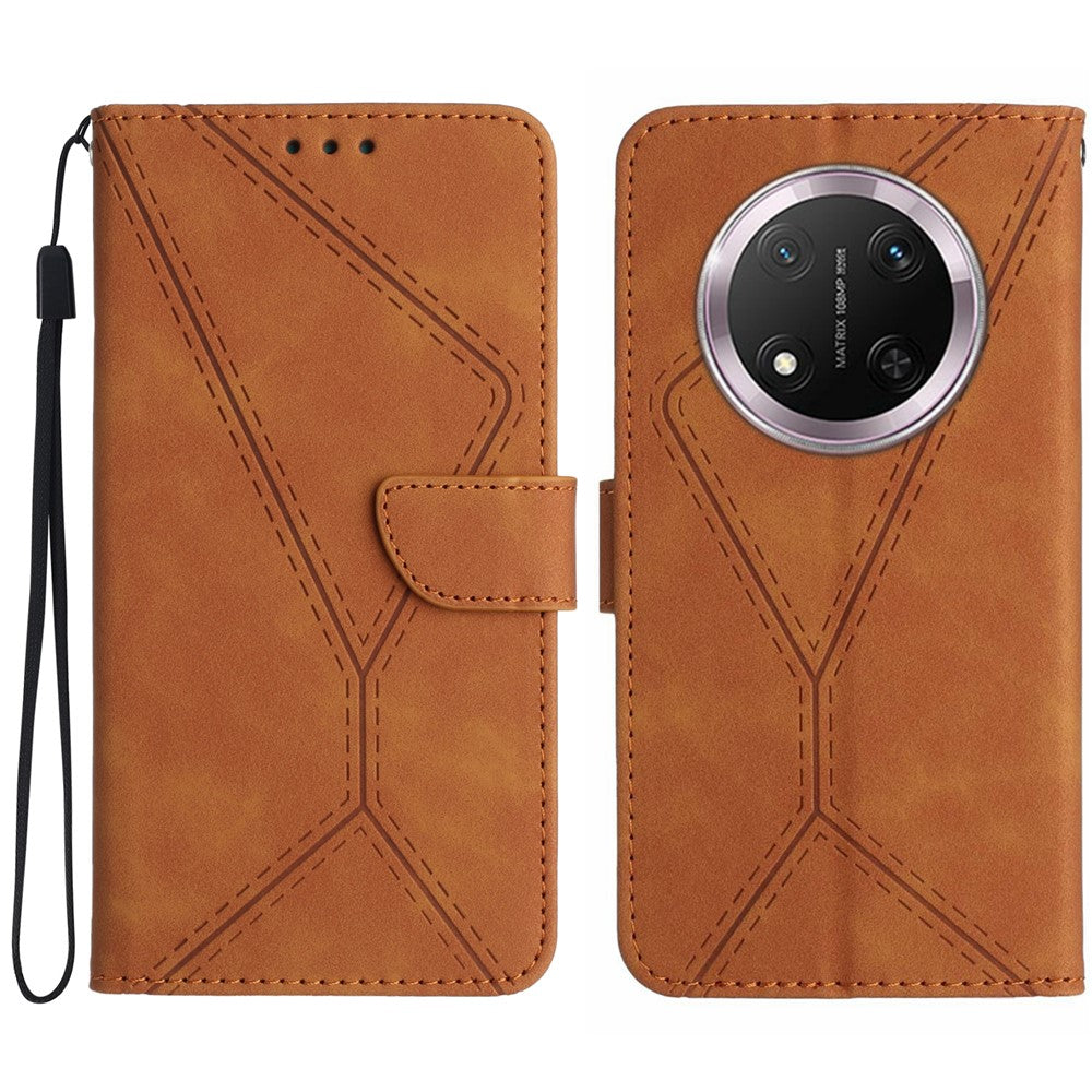 HT05 For Honor Magic7 Lite 5G / X9c 5G / X60 Pro 5G Case Leather Imprinted Lines Phone Cover with Card Holder