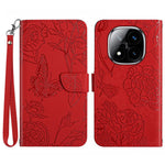 For Xiaomi Redmi Note 14 Pro+ 5G / 14 Pro 5G / Poco X7 5G Case Leather Phone Cover with Strap, Butterfly Flower Imprint