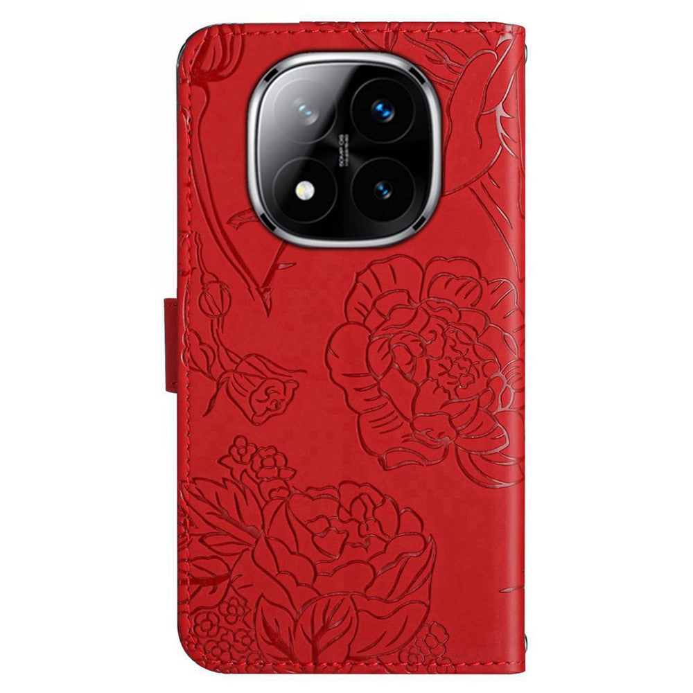 For Xiaomi Redmi Note 14 Pro+ 5G / 14 Pro 5G / Poco X7 5G Case Leather Phone Cover with Strap, Butterfly Flower Imprint