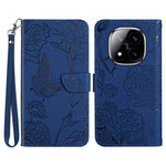 For Xiaomi Redmi Note 14 Pro+ 5G / 14 Pro 5G / Poco X7 5G Case Leather Phone Cover with Strap, Butterfly Flower Imprint