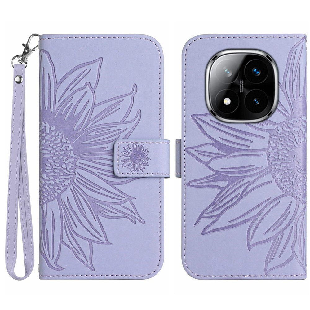 HT04 For Xiaomi Redmi Note 14 Pro+ 5G / 14 Pro 5G / Poco X7 5G Case Sunflower Leather Wallet Phone Cover with Wrist Strap