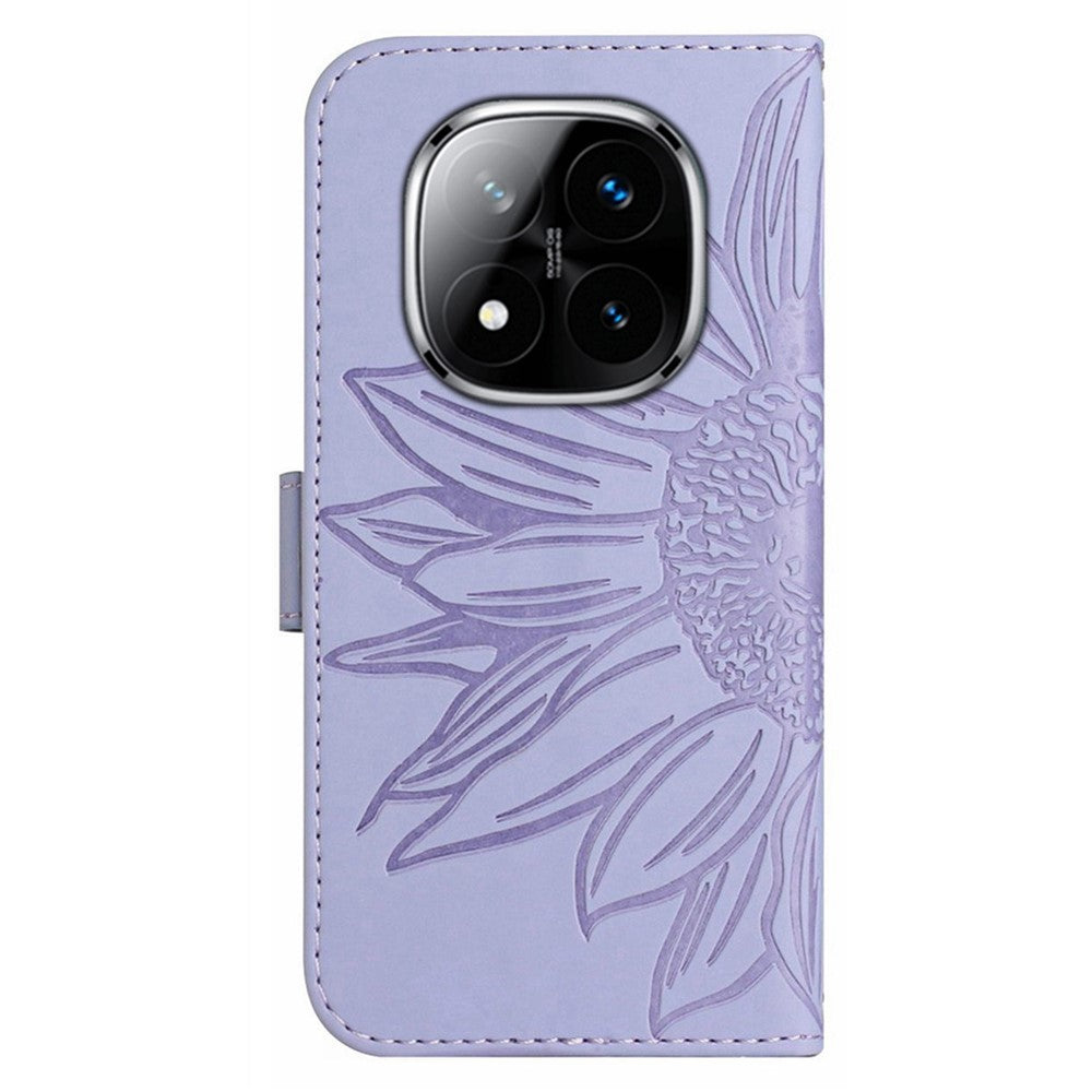 HT04 For Xiaomi Redmi Note 14 Pro+ 5G / 14 Pro 5G / Poco X7 5G Case Sunflower Leather Wallet Phone Cover with Wrist Strap