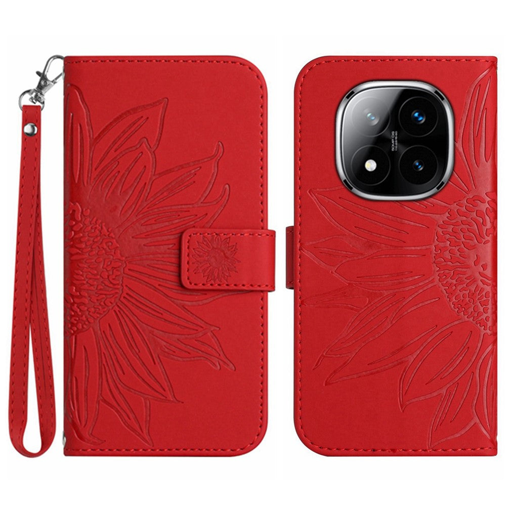 HT04 For Xiaomi Redmi Note 14 Pro+ 5G / 14 Pro 5G / Poco X7 5G Case Sunflower Leather Wallet Phone Cover with Wrist Strap