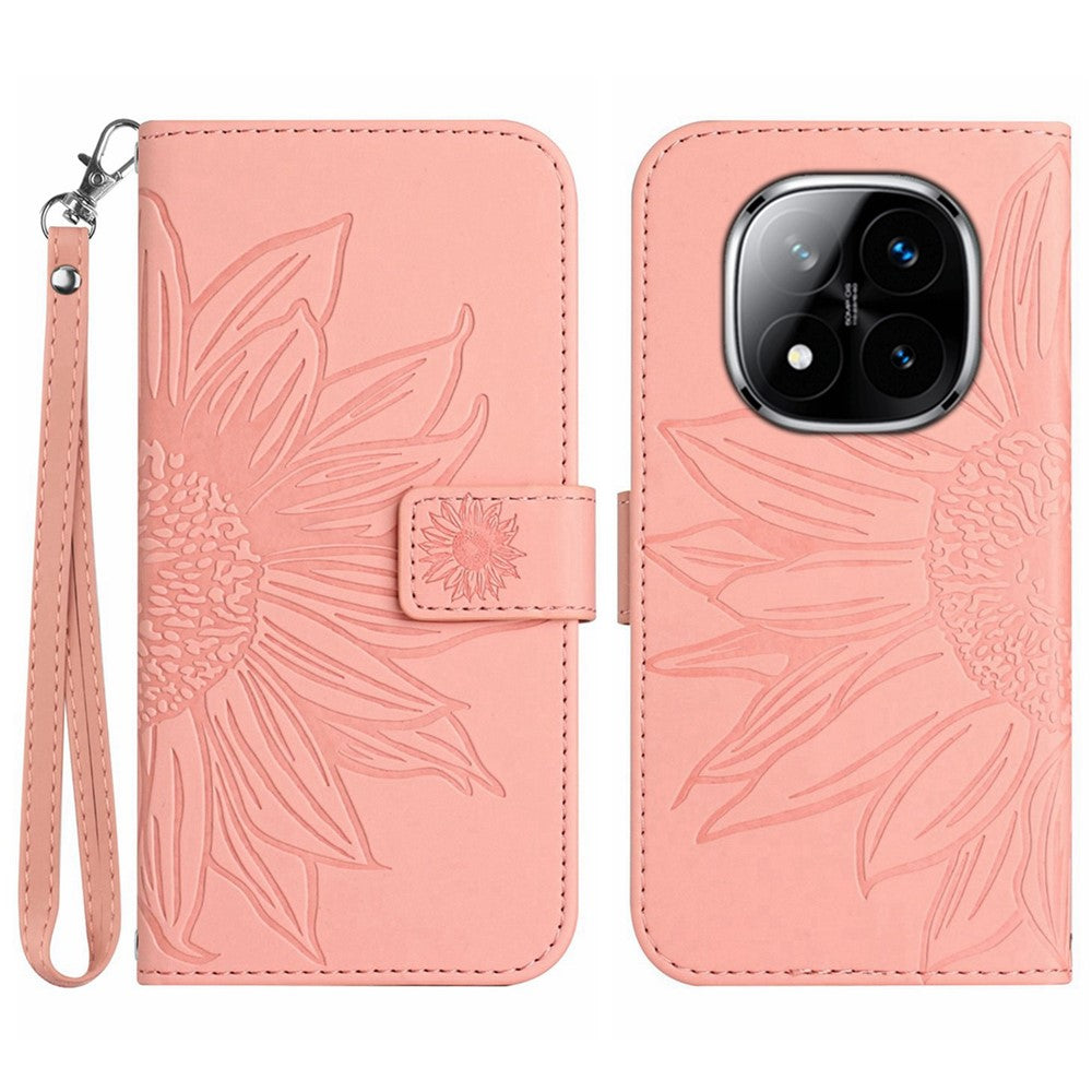 HT04 For Xiaomi Redmi Note 14 Pro+ 5G / 14 Pro 5G / Poco X7 5G Case Sunflower Leather Wallet Phone Cover with Wrist Strap