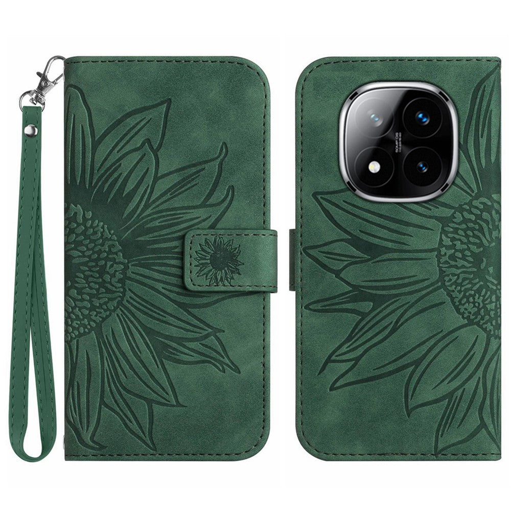 HT04 For Xiaomi Redmi Note 14 Pro+ 5G / 14 Pro 5G / Poco X7 5G Case Sunflower Leather Wallet Phone Cover with Wrist Strap