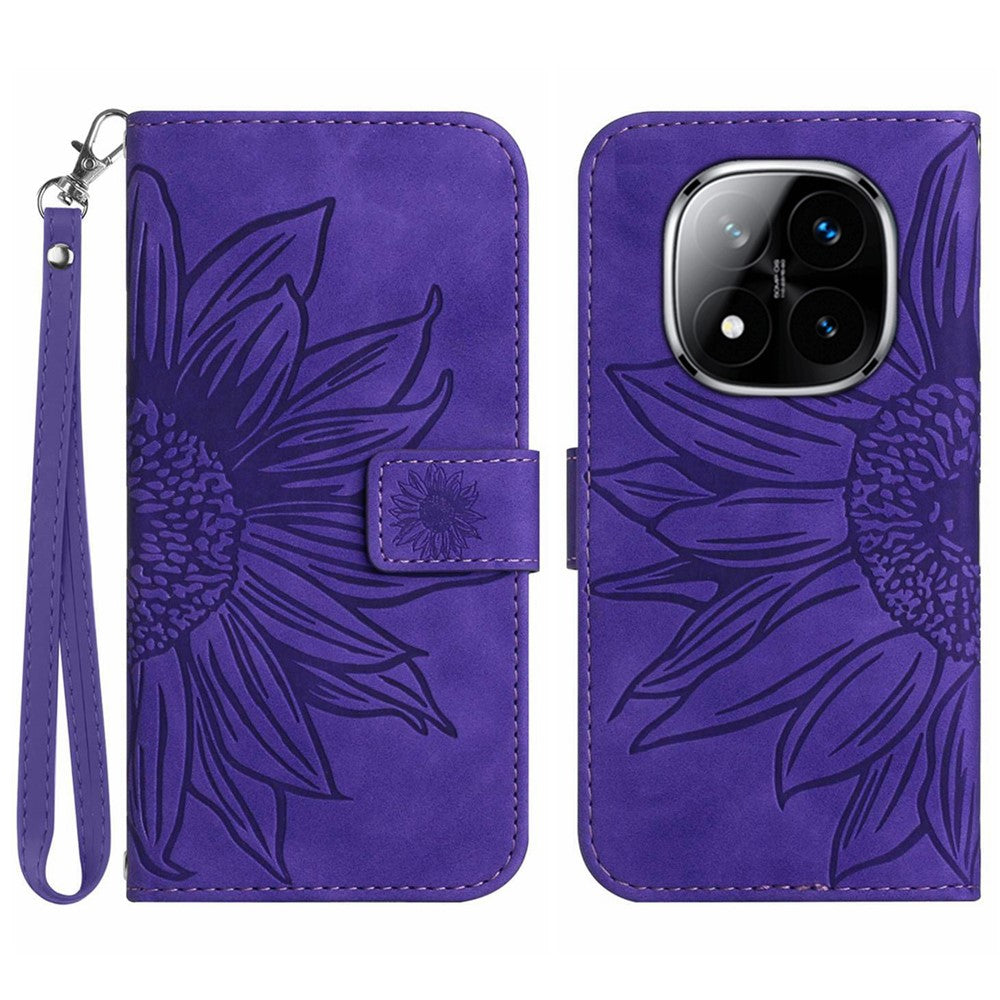 HT04 For Xiaomi Redmi Note 14 Pro+ 5G / 14 Pro 5G / Poco X7 5G Case Sunflower Leather Wallet Phone Cover with Wrist Strap