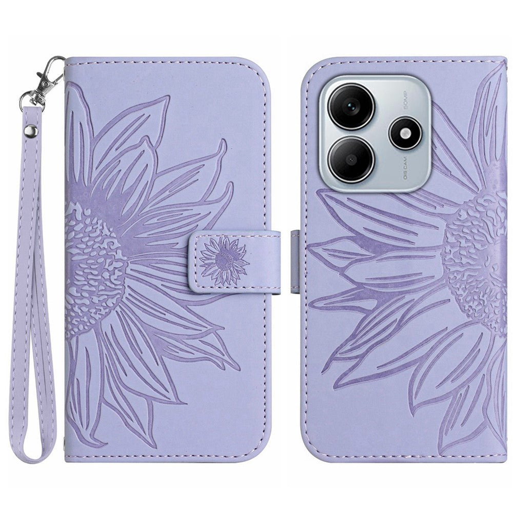 For Xiaomi Redmi Note 14 5G Case Sunflower Leather Wallet Phone Cover with Wrist Strap