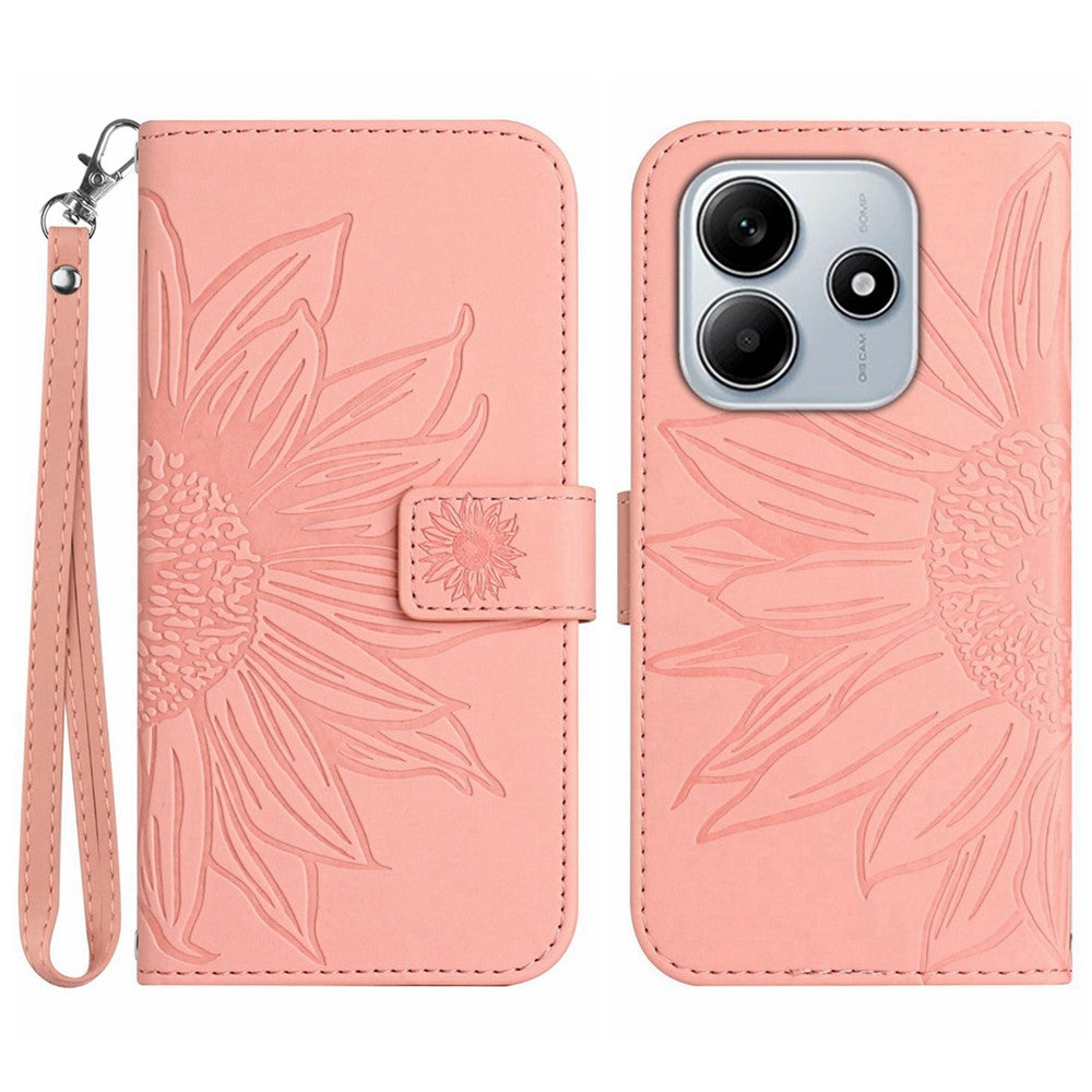For Xiaomi Redmi Note 14 5G Case Sunflower Leather Wallet Phone Cover with Wrist Strap