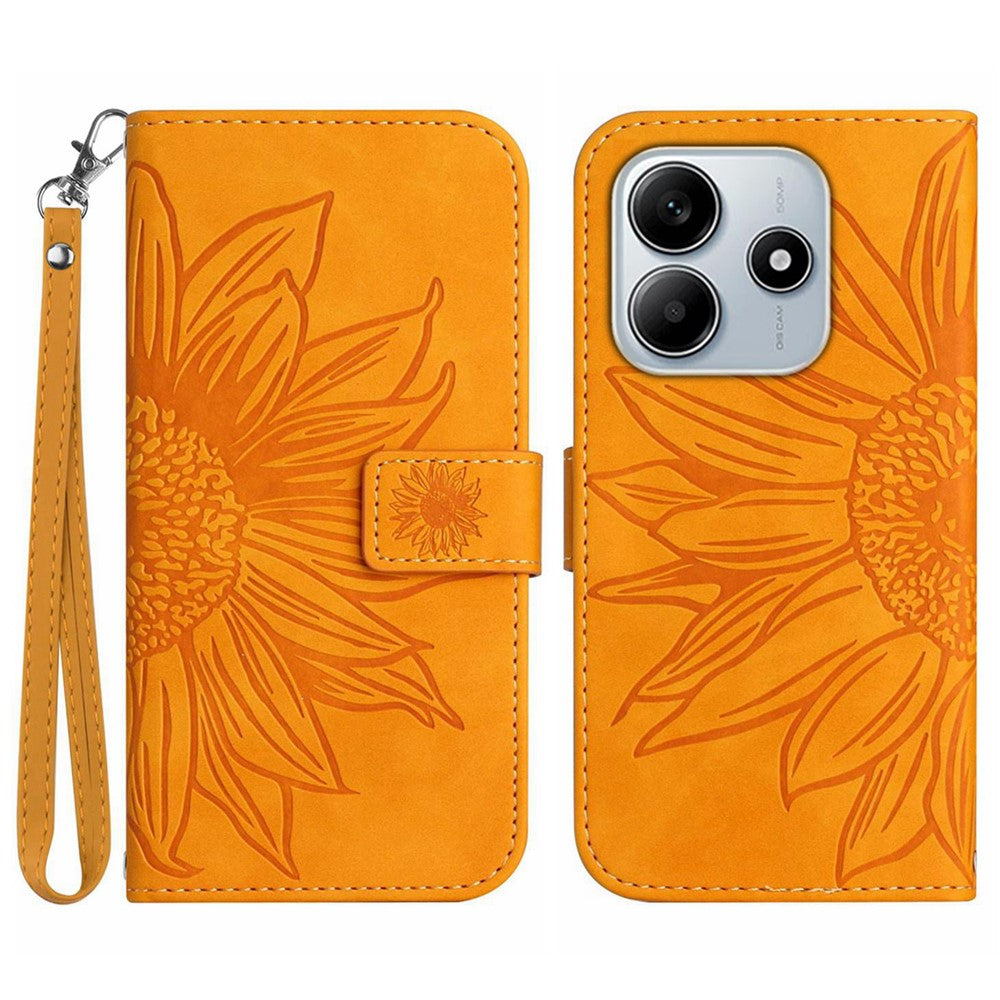For Xiaomi Redmi Note 14 5G Case Sunflower Leather Wallet Phone Cover with Wrist Strap