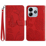 Xiaomi Redmi Note 14 5G-skal i läder med rem, tryck med fjärilsblomma