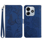 Xiaomi Redmi Note 14 5G-skal i läder med rem, tryck med fjärilsblomma