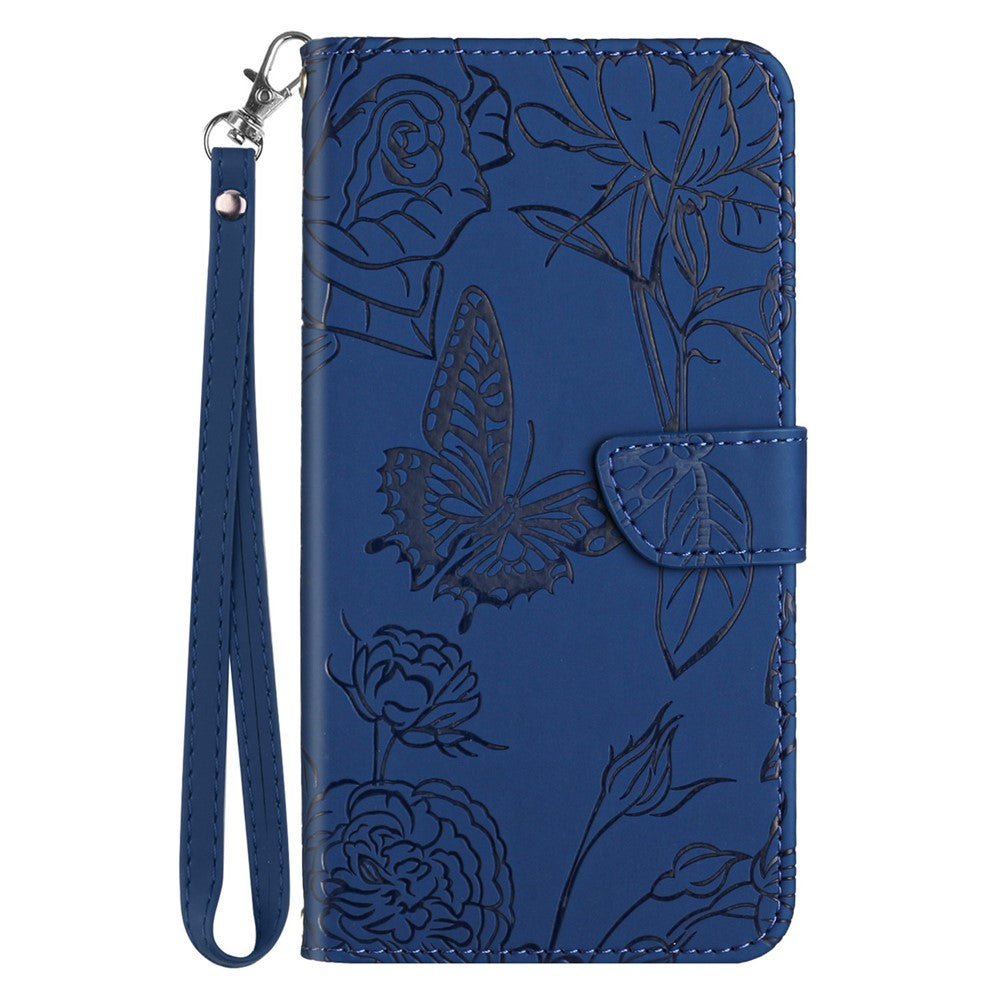 Xiaomi Redmi Note 14 5G-skal i läder med rem, tryck med fjärilsblomma