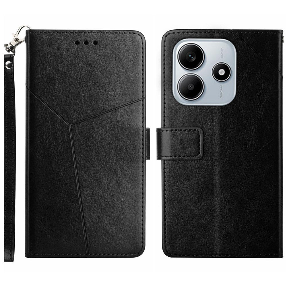 HT01 For Xiaomi Redmi Note 14 5G Case Y-Shaped Lines Imprint Leather Phone Cover
