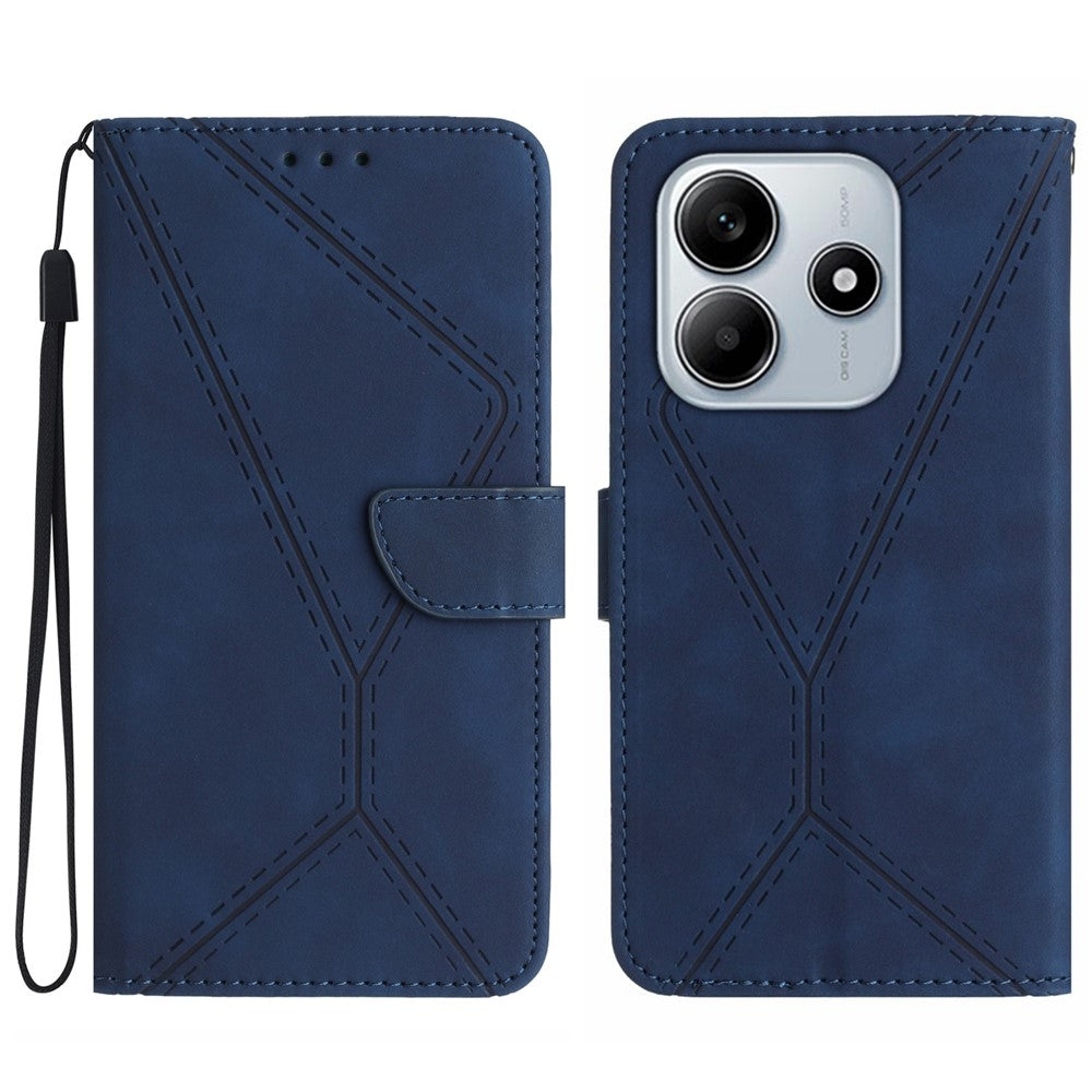 HT05 For Xiaomi Redmi Note 14 5G Case Leather Imprinted Lines Phone Cover with Card Holder