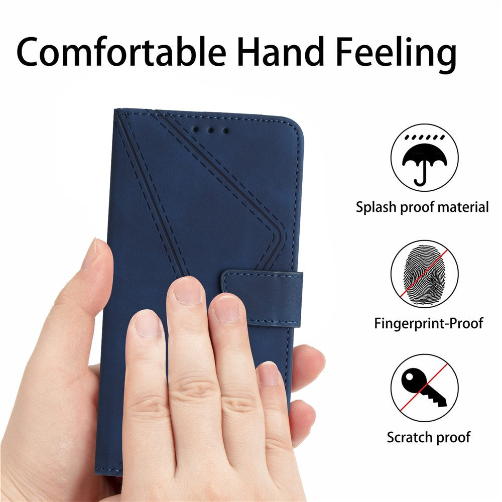 HT05 For Xiaomi Redmi Note 14 5G Case Leather Imprinted Lines Phone Cover with Card Holder
